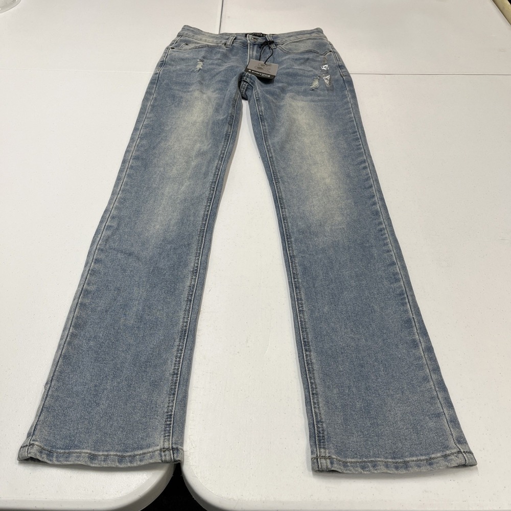 & Everything Denim Jeans Relaxed Straight Leg Size 28/32 Distressed Light Wash - Picture 12 of 16